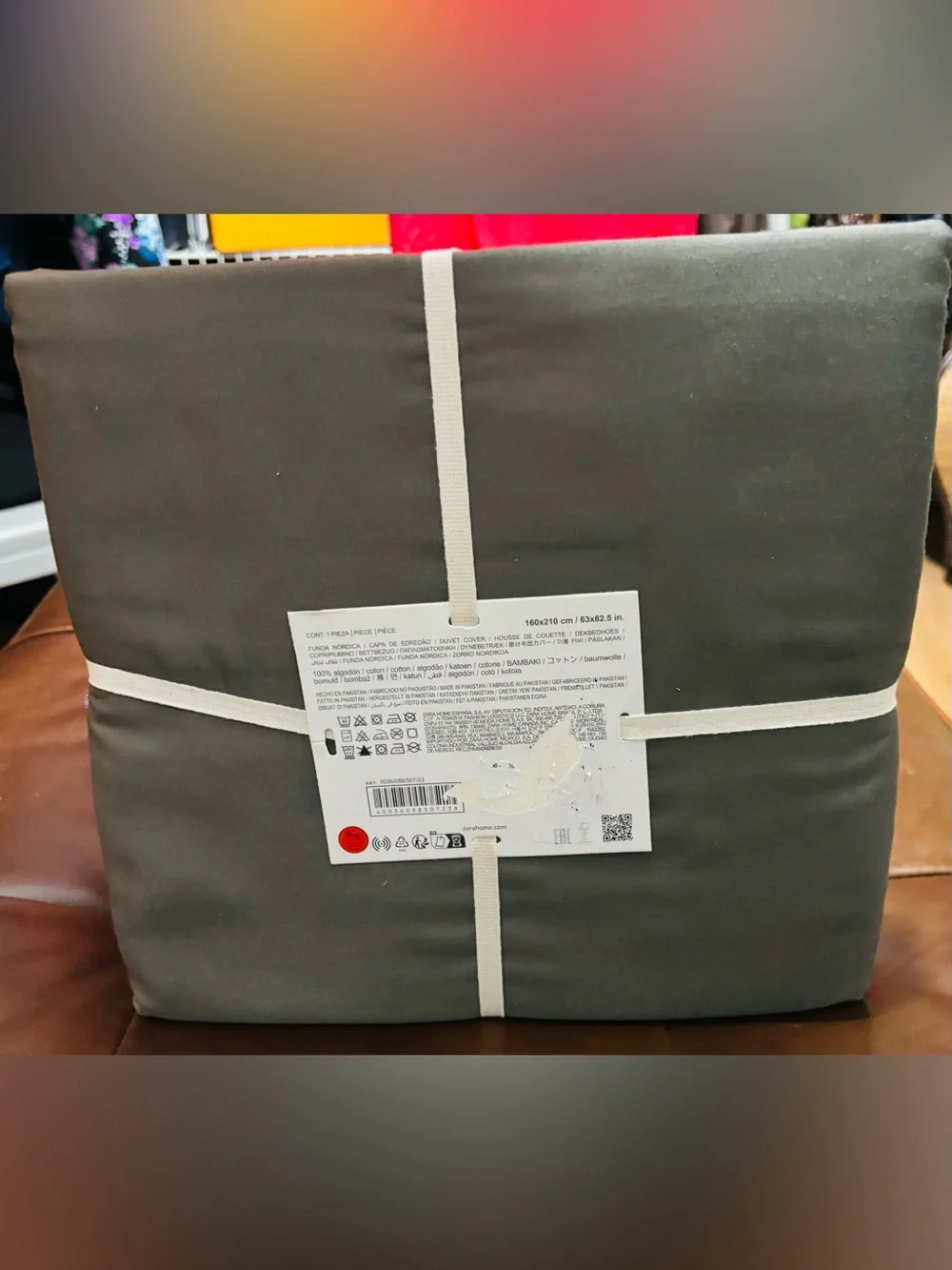 Gray Wrapped Bedding Set with White Strap
